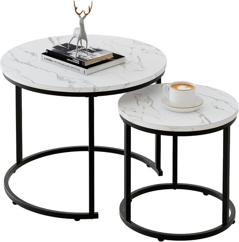 Round white faux marble - marble, wooden